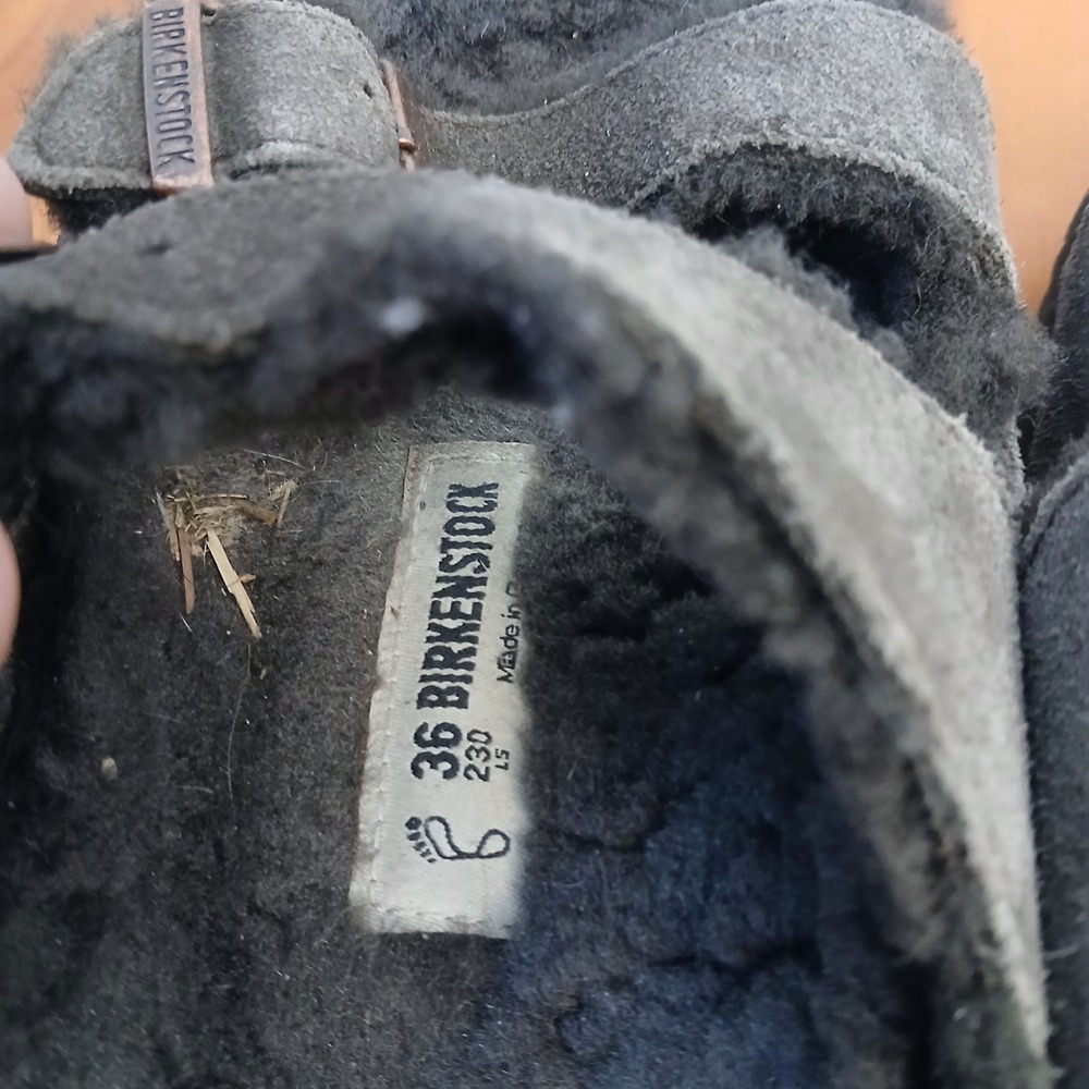 Birkenstock Arizona Sandals Mens 36 Black Shearling Lined Suede Two Strap Slide - Picture 5 of 8